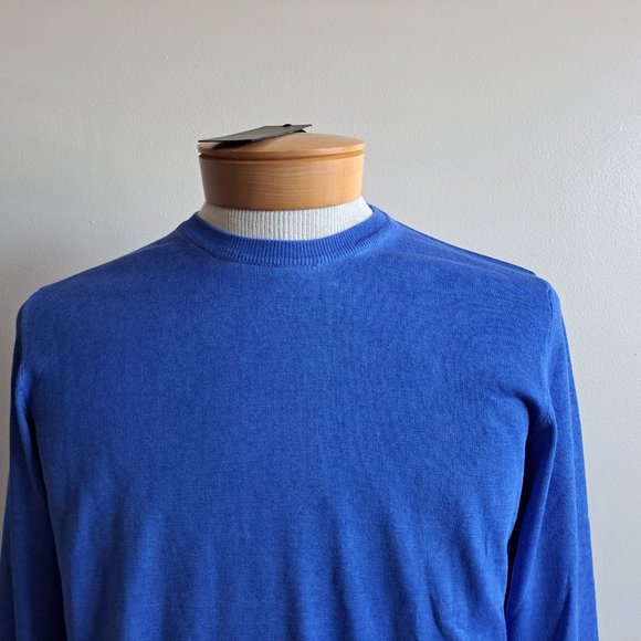 NWT Men's Patrick Assaraf 100% Cotton Crew Neck Blue Pullover Sweater Size M - Picture 6 of 13